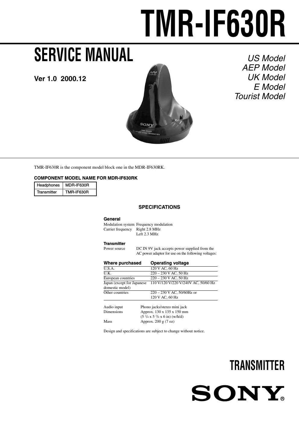 sony tmr if 630 r service manual