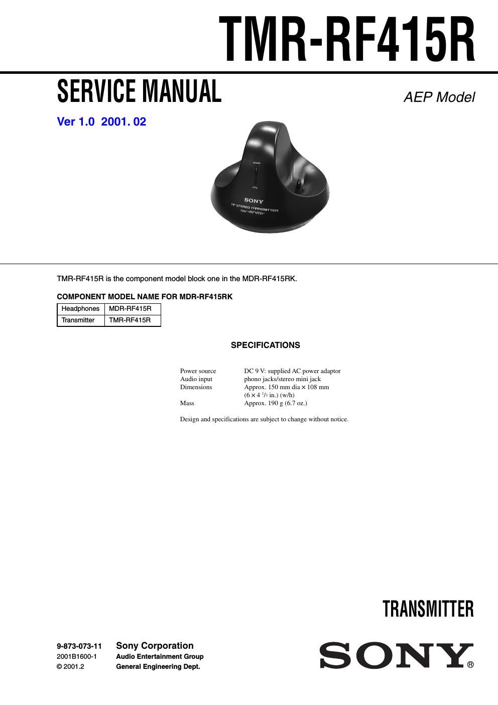 sony tmr rf 415 r service manual