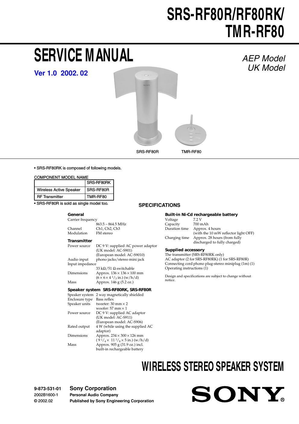 sony tmr rf 80 service manual