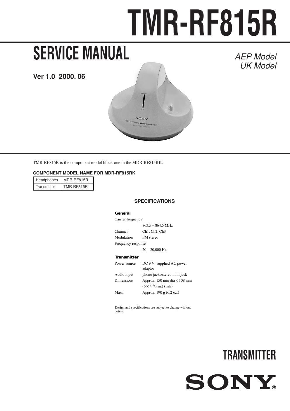 sony tmr rf 815 r service manual