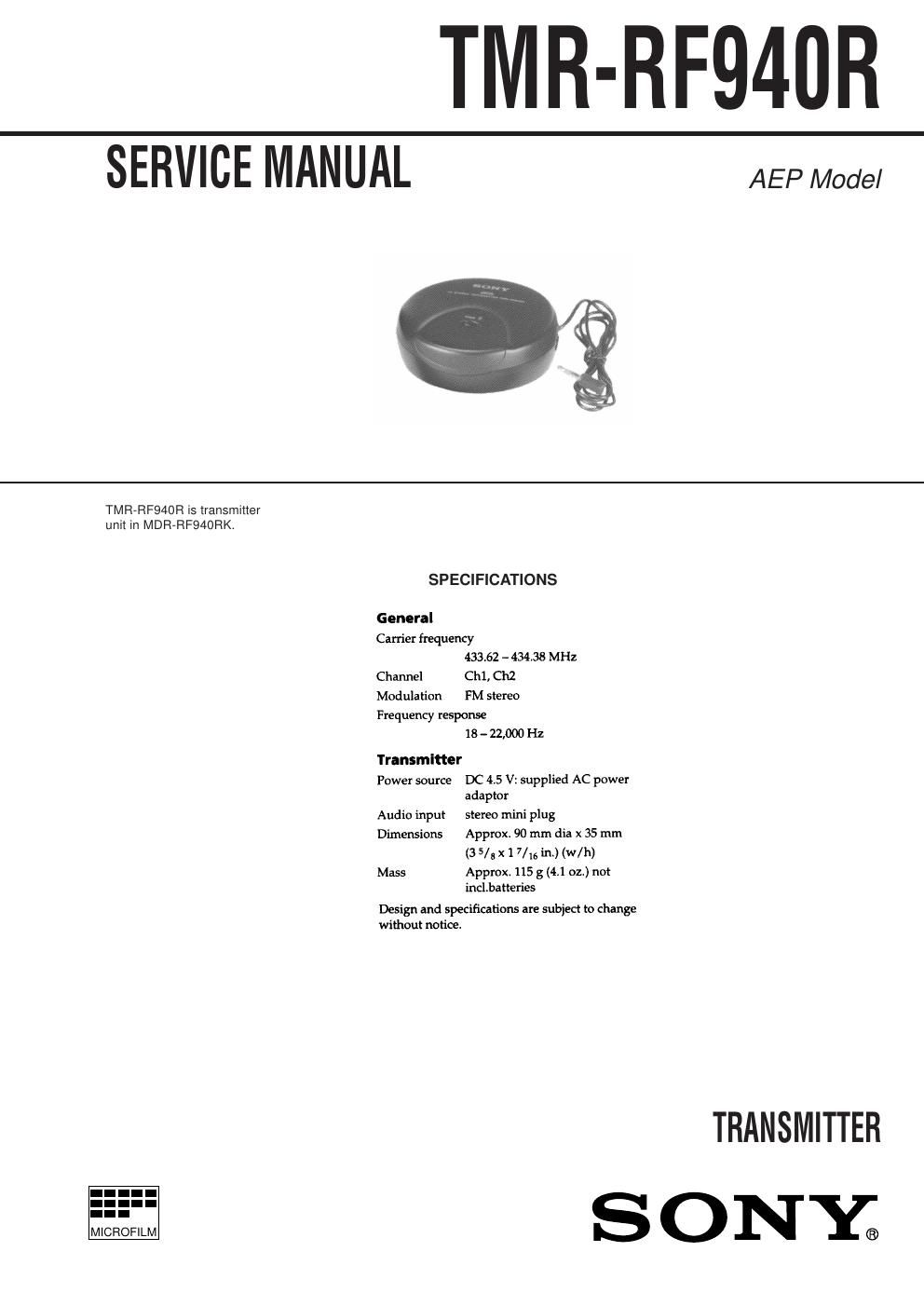 sony tmr rf 940 r service manual