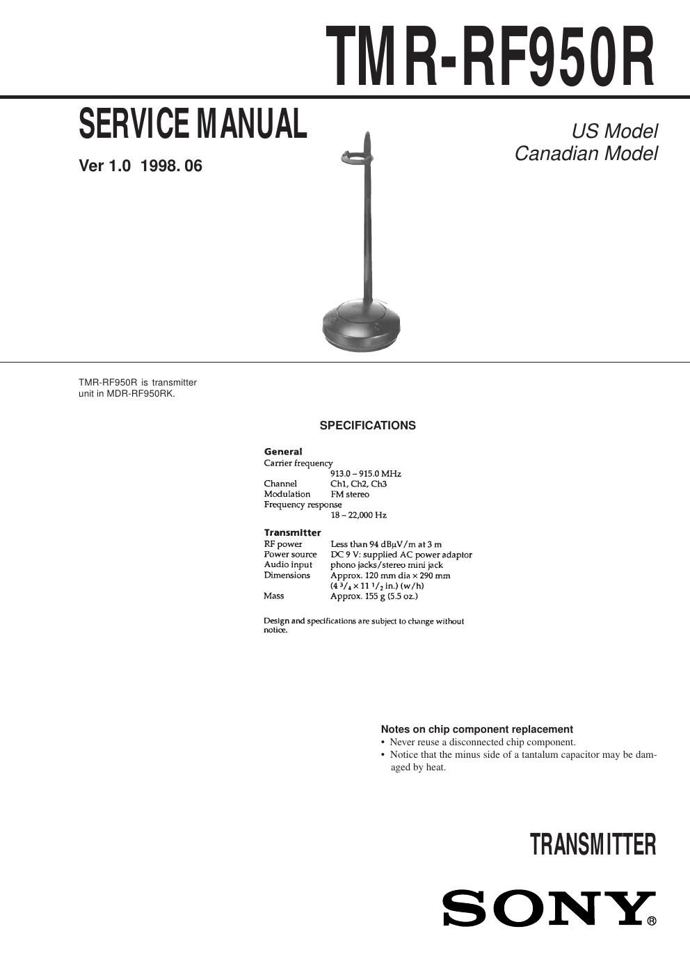 sony tmr rf 950 r service manual