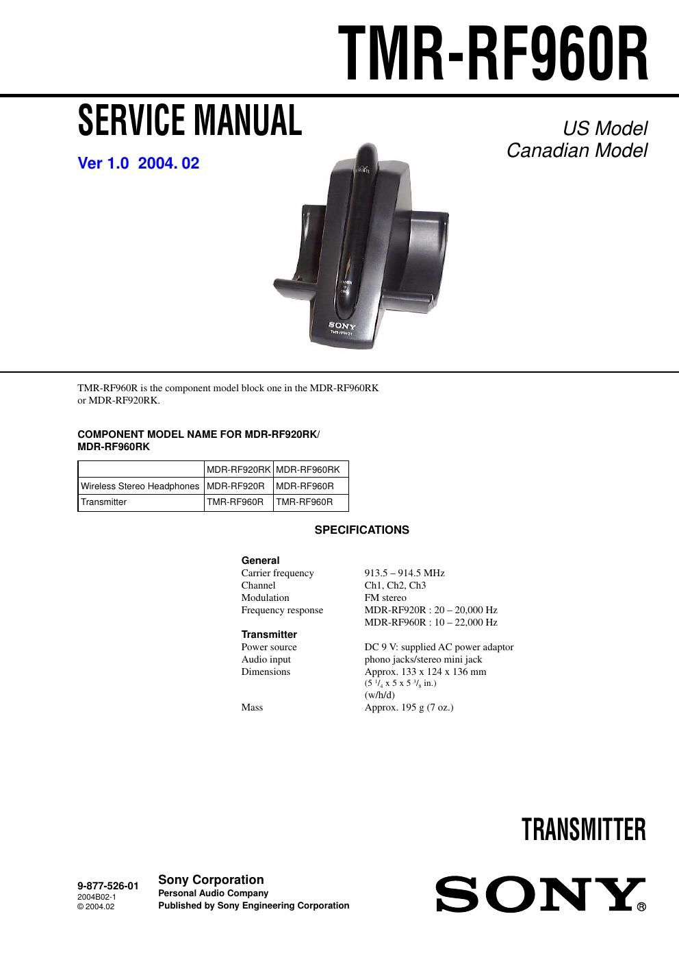 sony tmr rf 960 r service manual