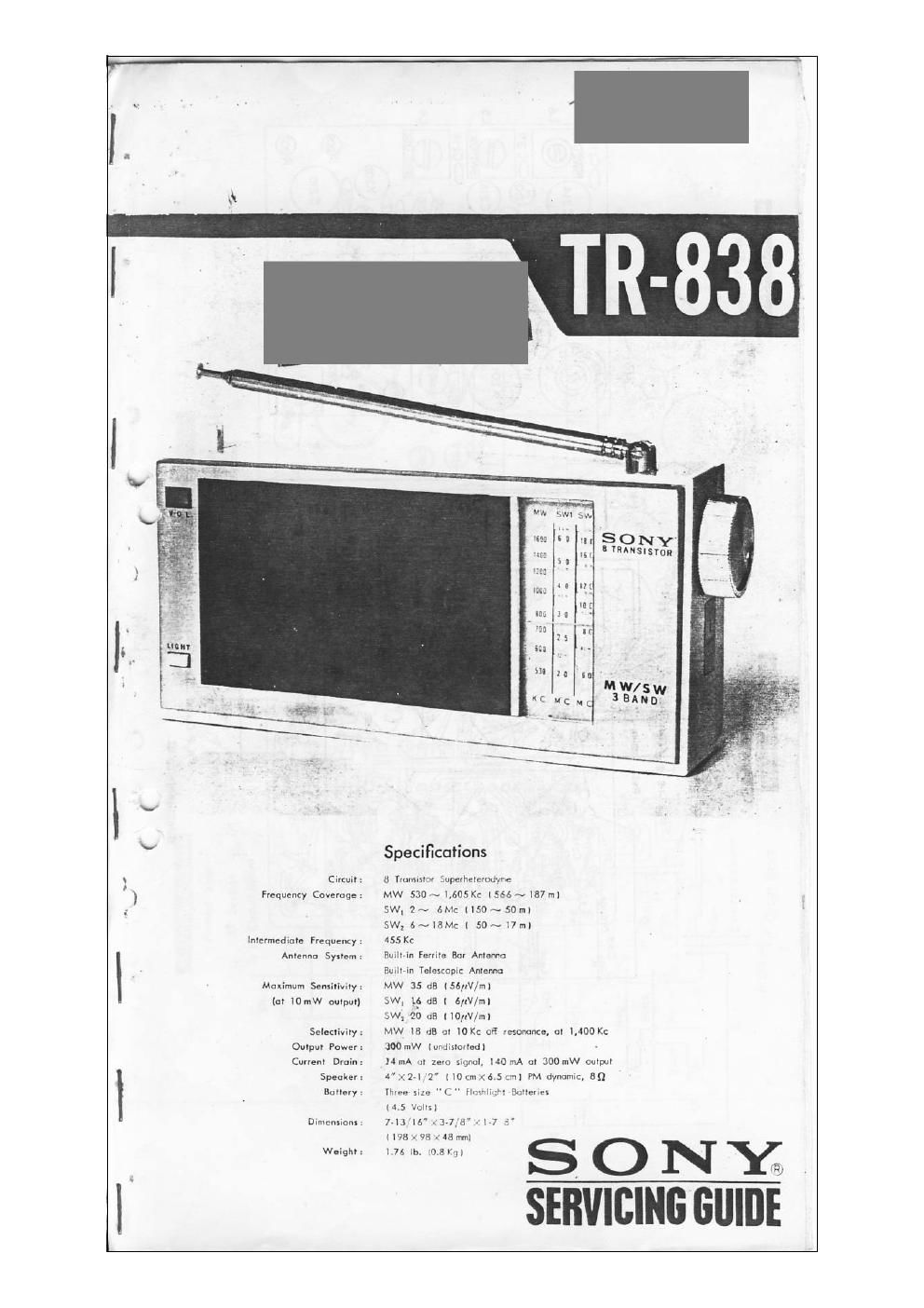 sony tr 838 service manual