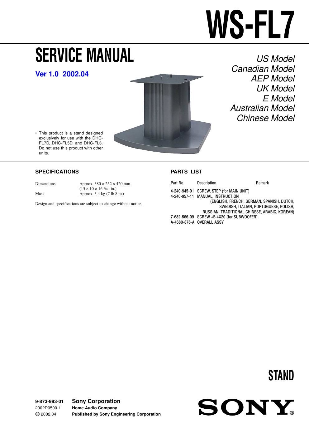 sony ws fl 7 service manual