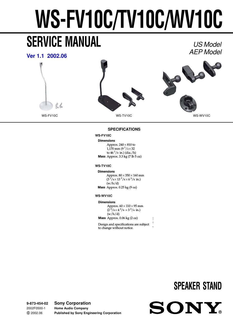 sony ws fv 10 c service manual