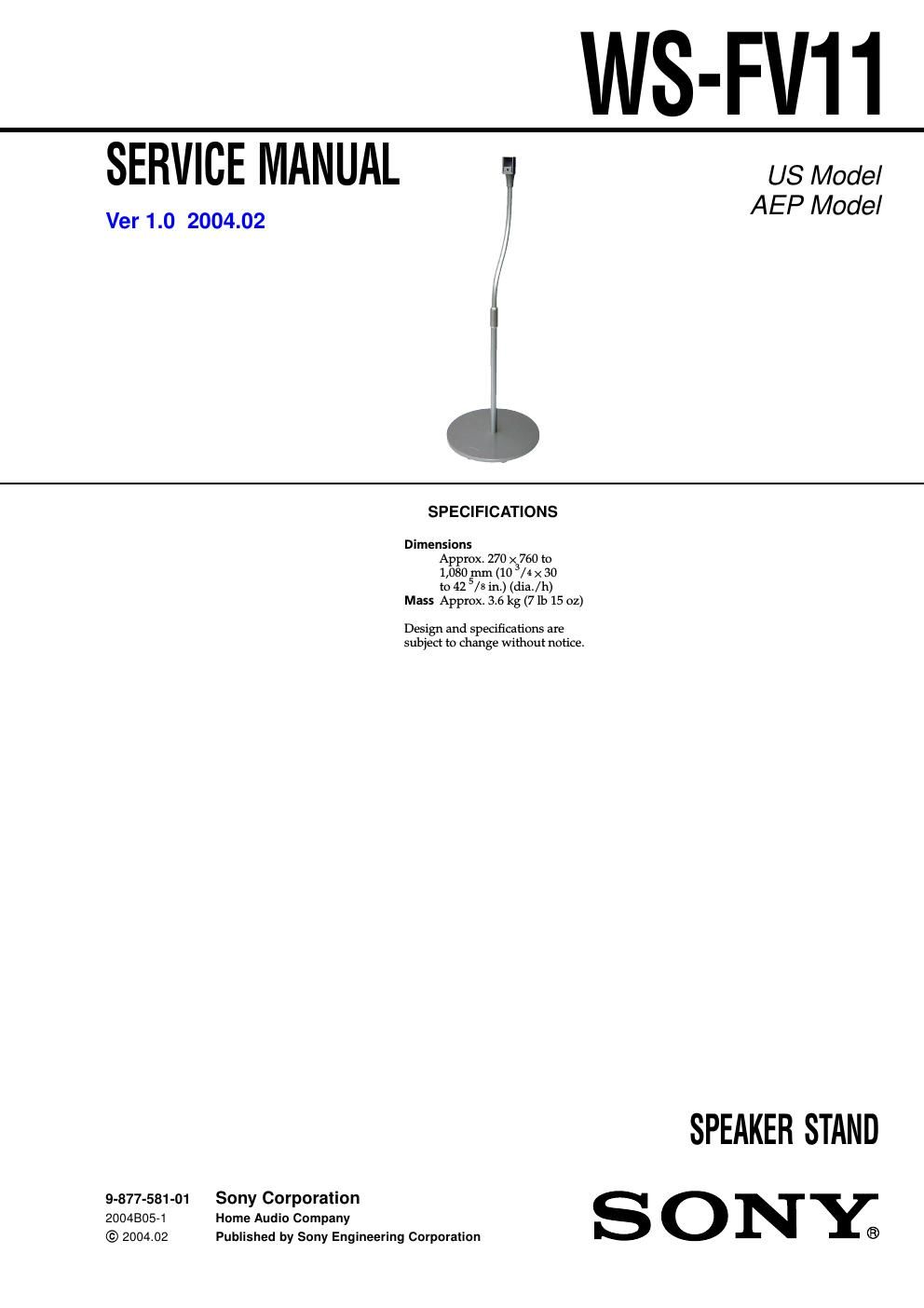 sony ws fv 11 service manual