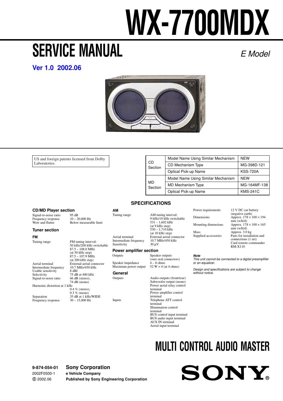 sony wx 7700 mdx service manual