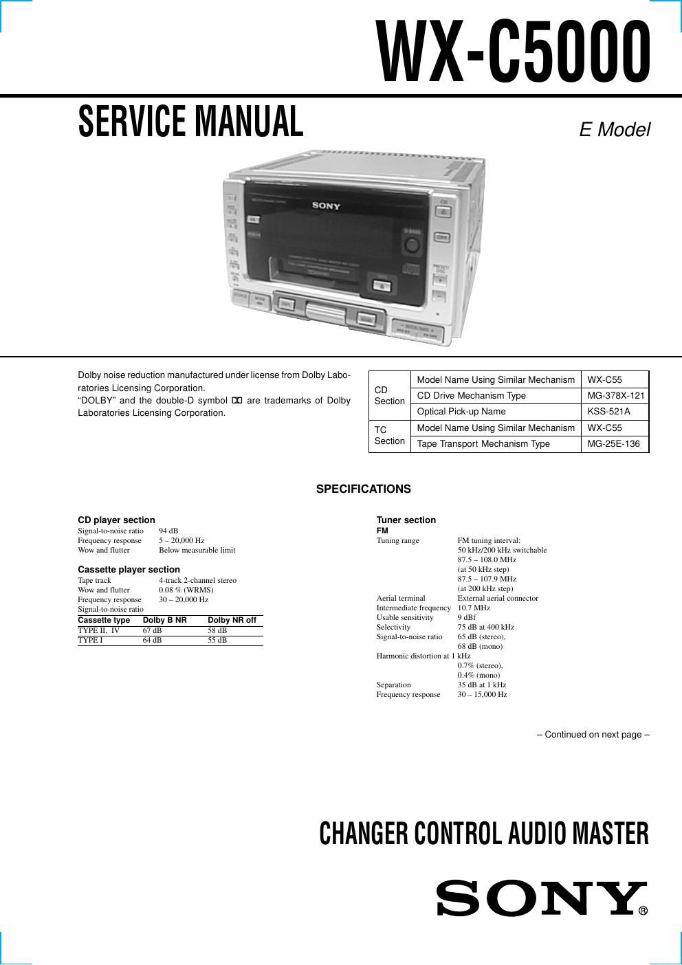 sony wx c 5000 service manual