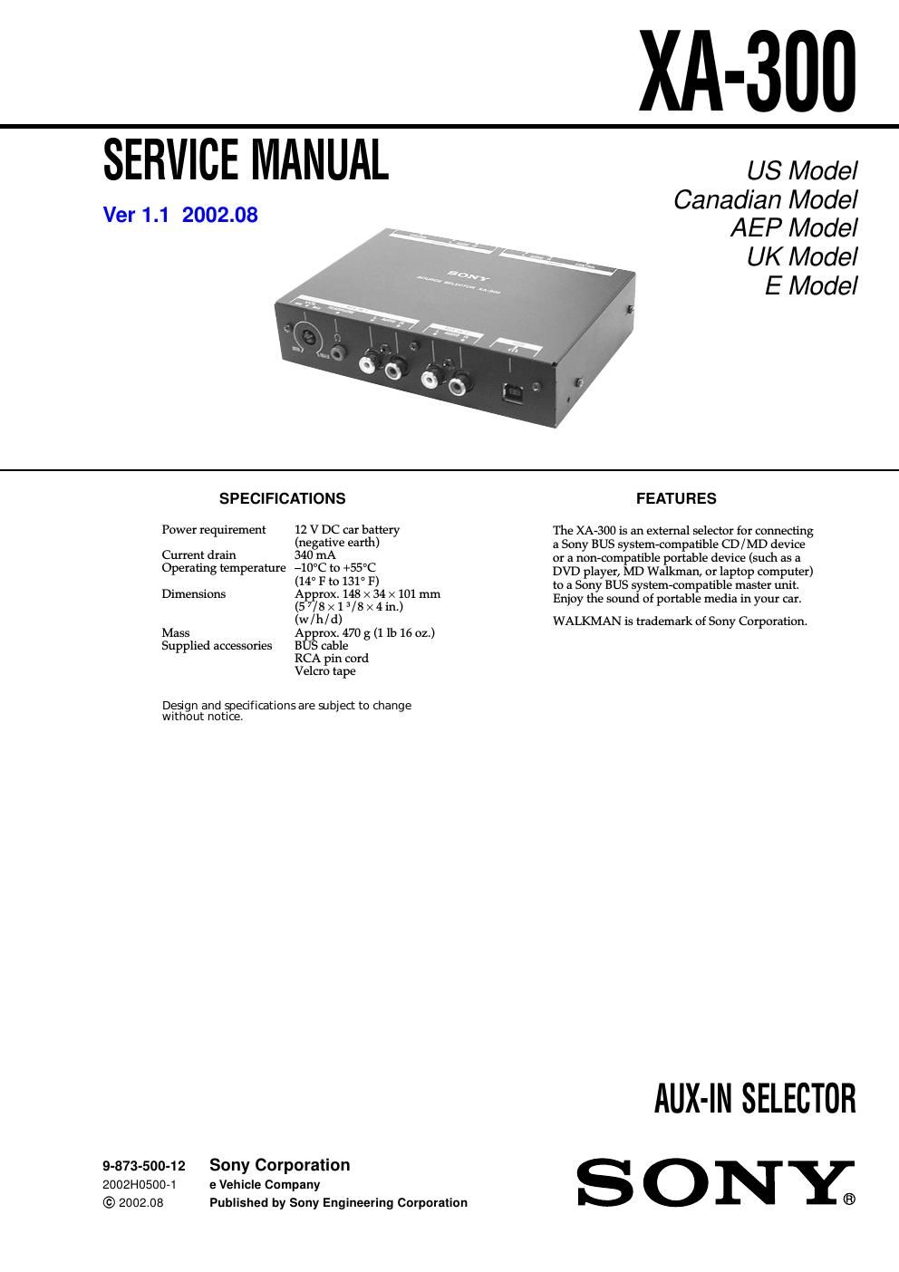 sony xa 300 service manual