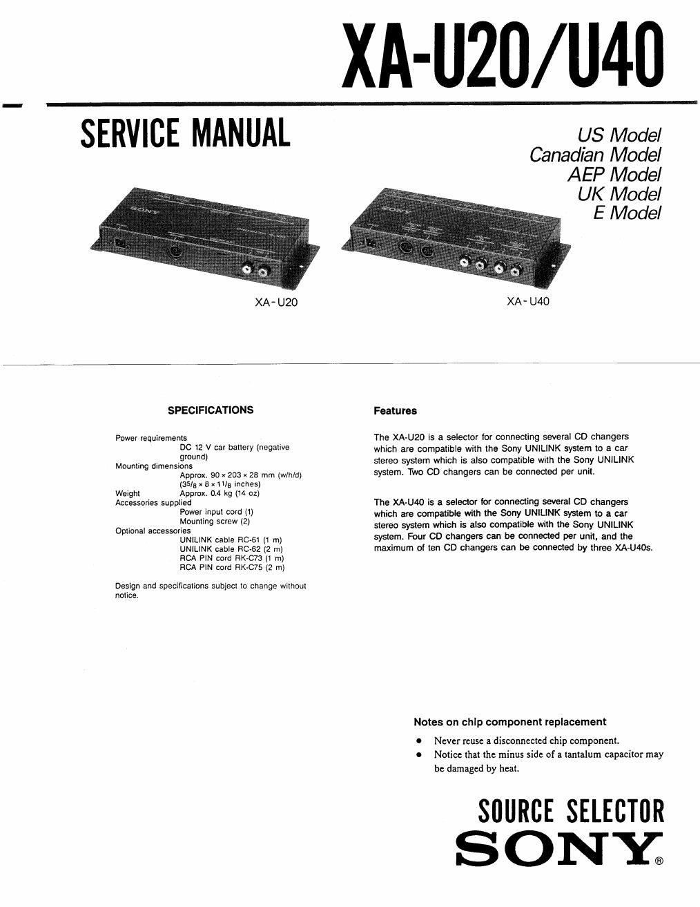 sony xa u 20 service manual