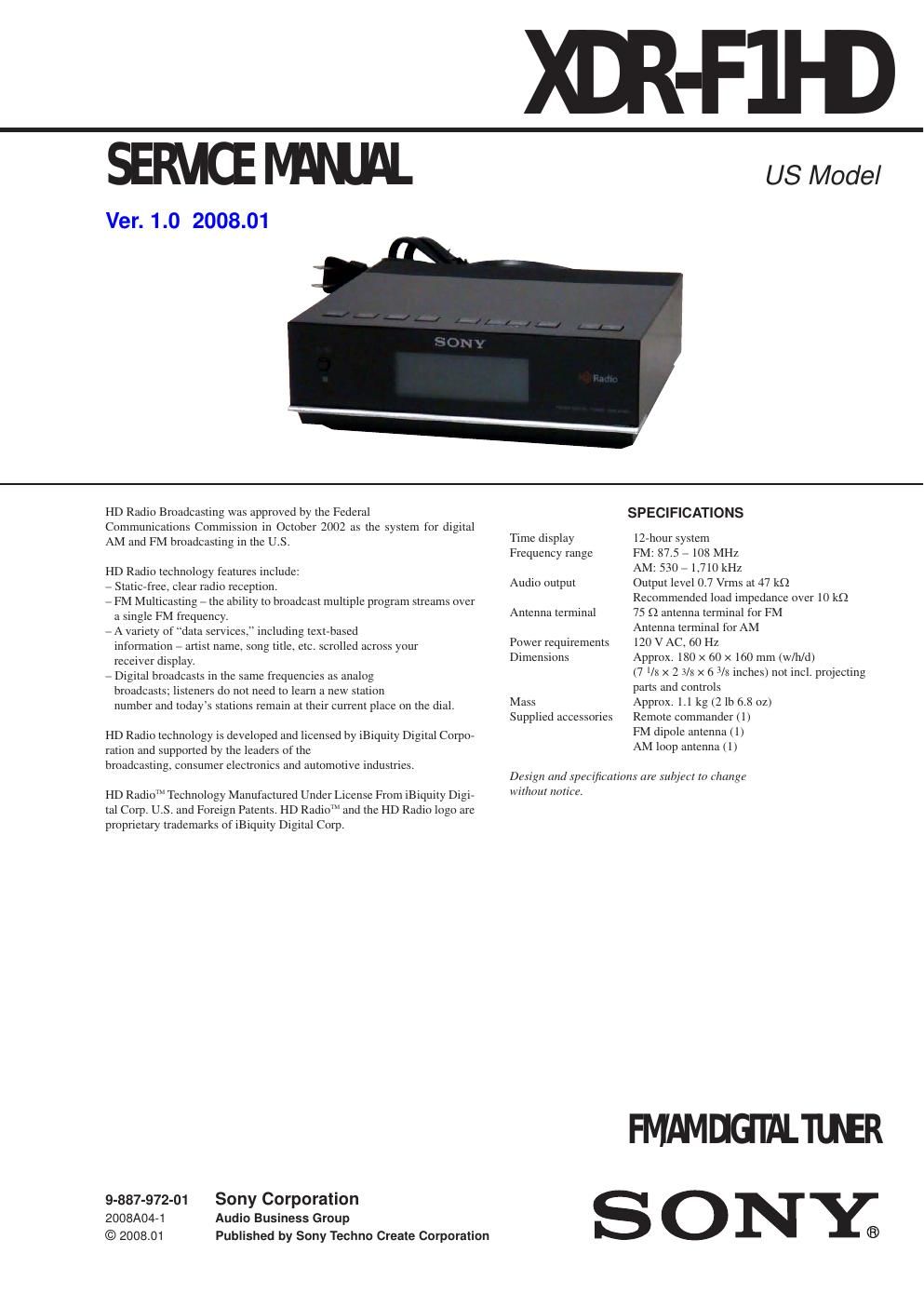 sony xdr f 1 hd service manual