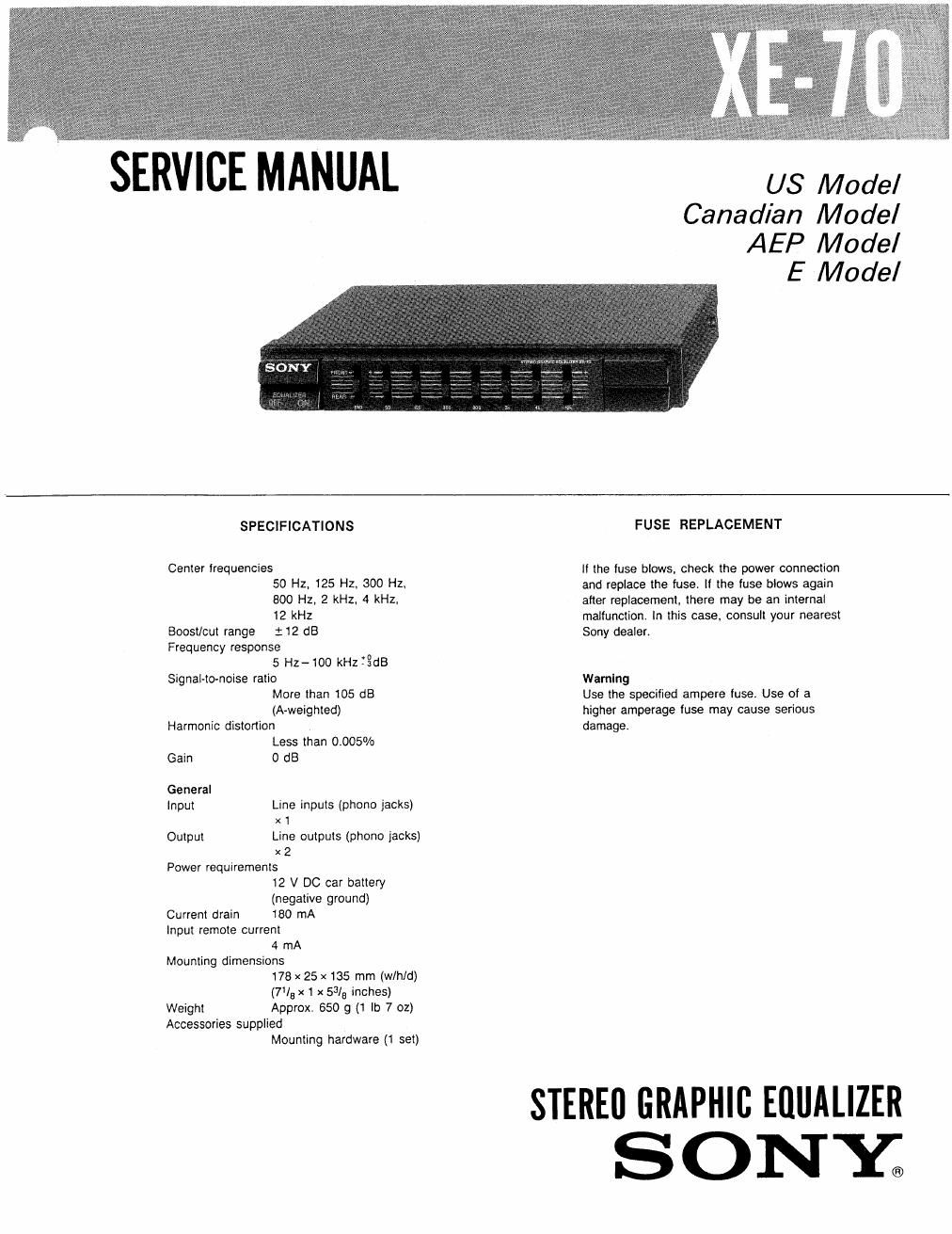 sony xe 70 service manual