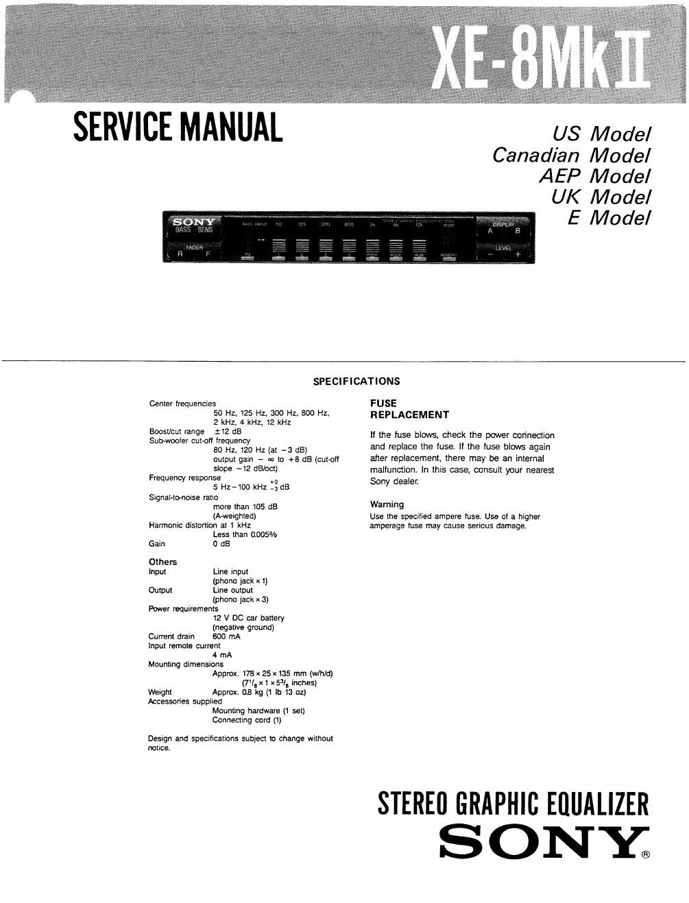 sony xe 8 mk2 service manual