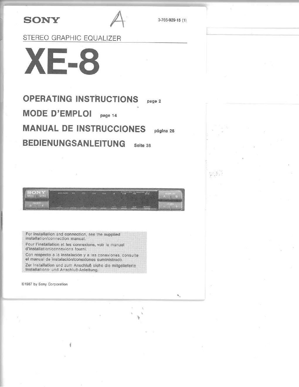 sony xe 8 owners manual