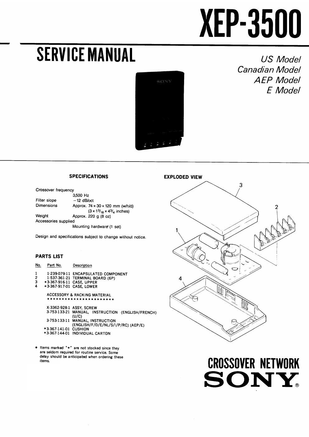 sony xep 3500 service manual