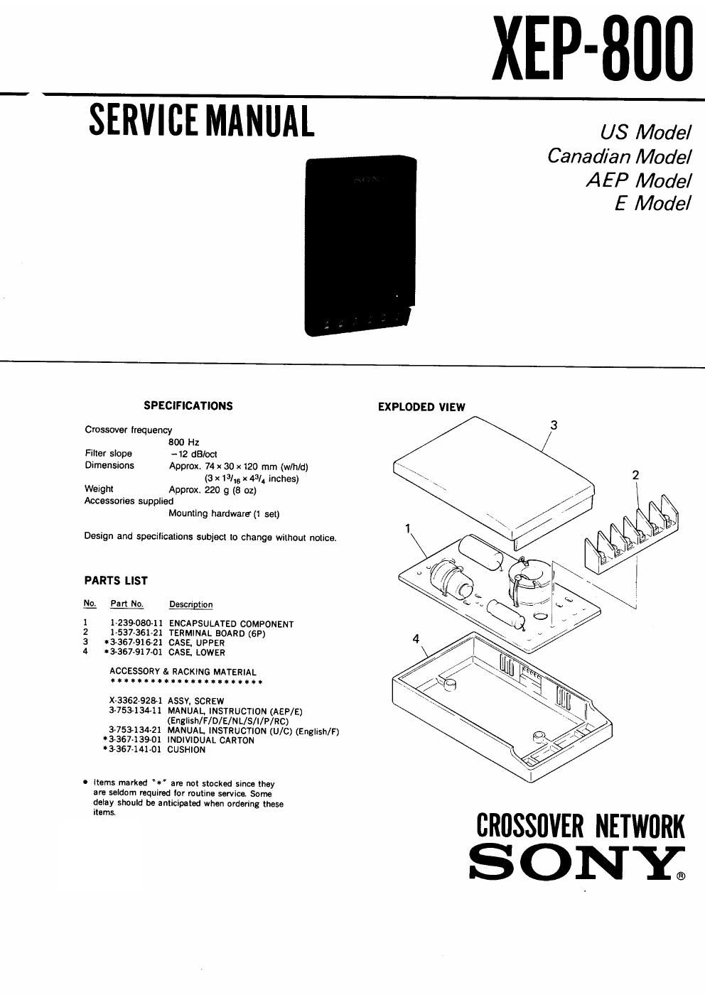 sony xep 800 service manual