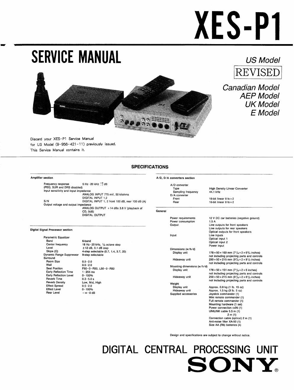 sony xes p 1 service manual