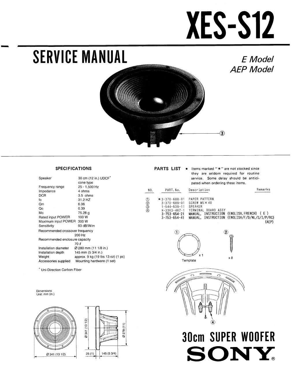 sony xes s 12 service manual