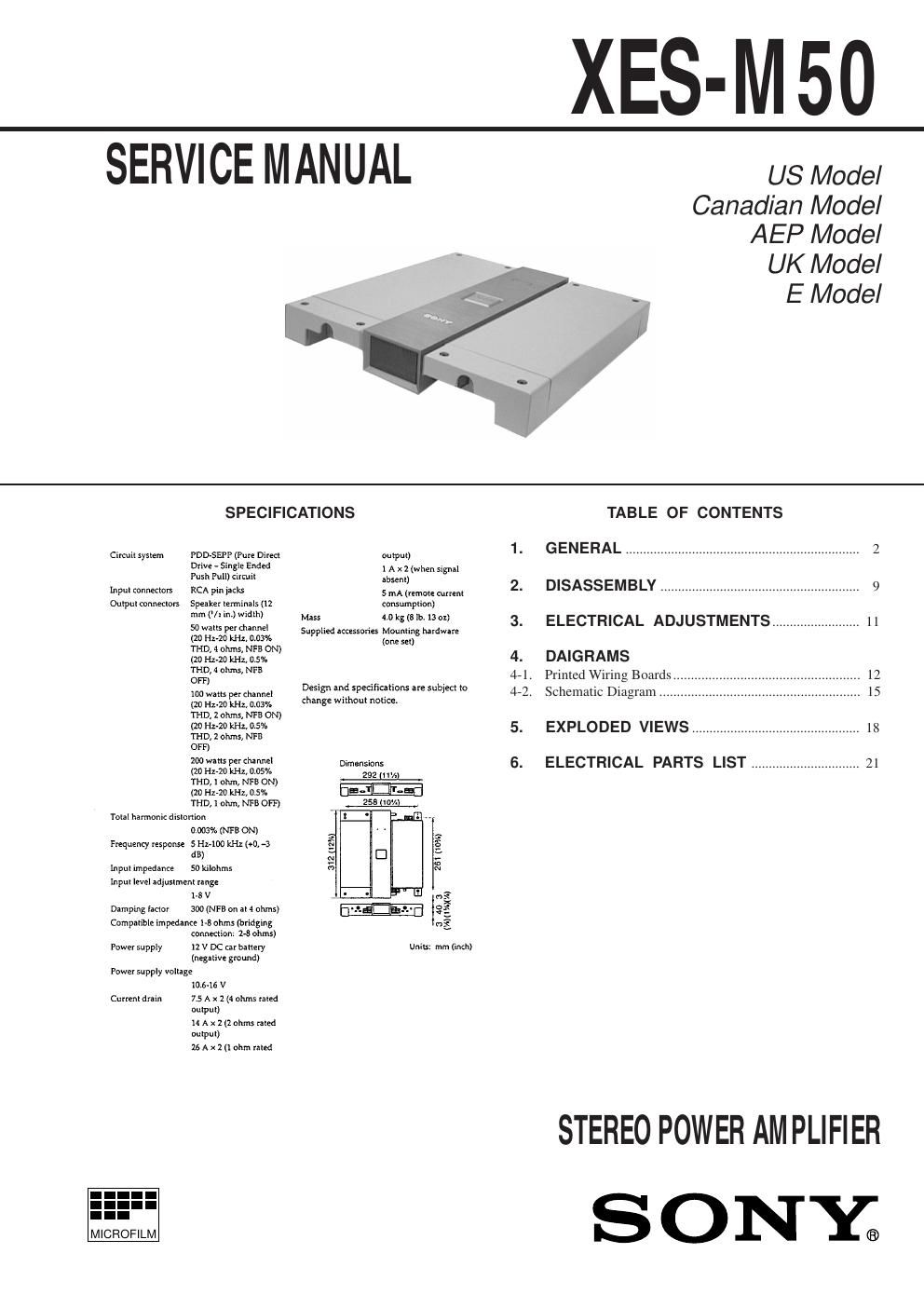 sony xesm 50 service manual