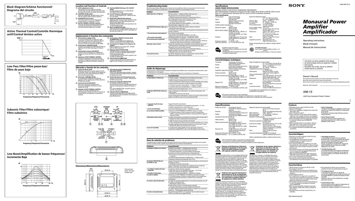 sony xm 1 s owners manual