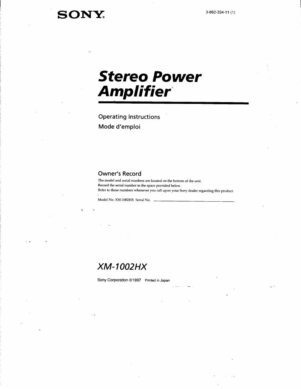 sony xm 1002 hx owners manual