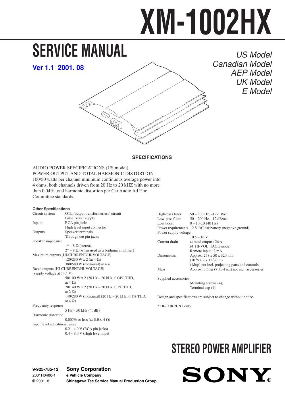 sony xm 1002 hx service manual