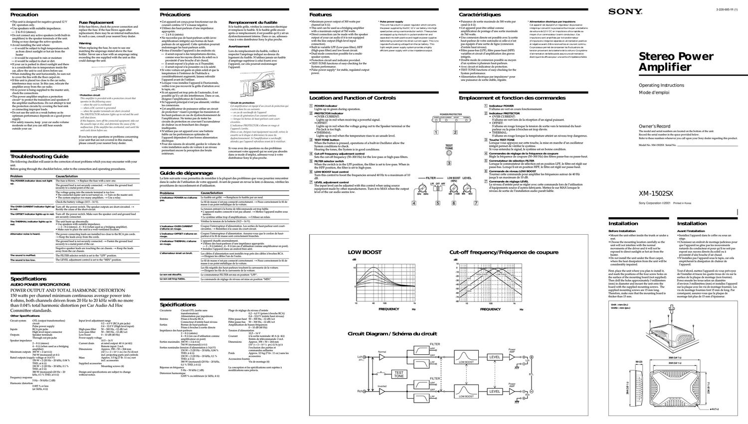 sony xm 1502 sx owners manual