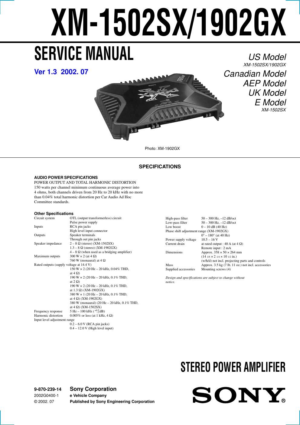 sony xm 1502 sx service manual