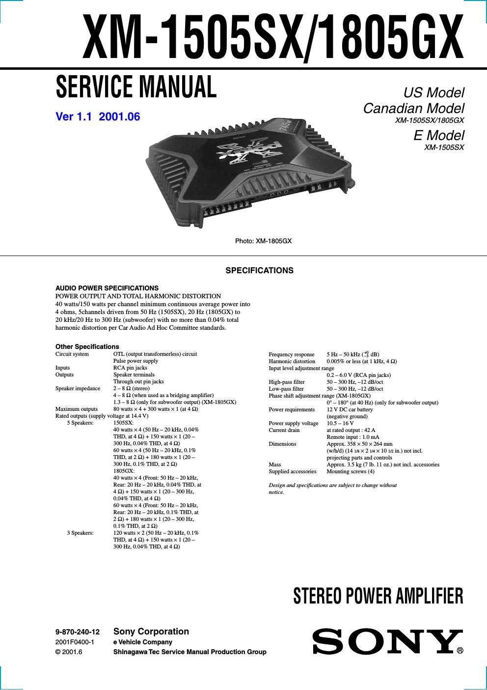 sony xm 1505sx 1805gx car amplifier