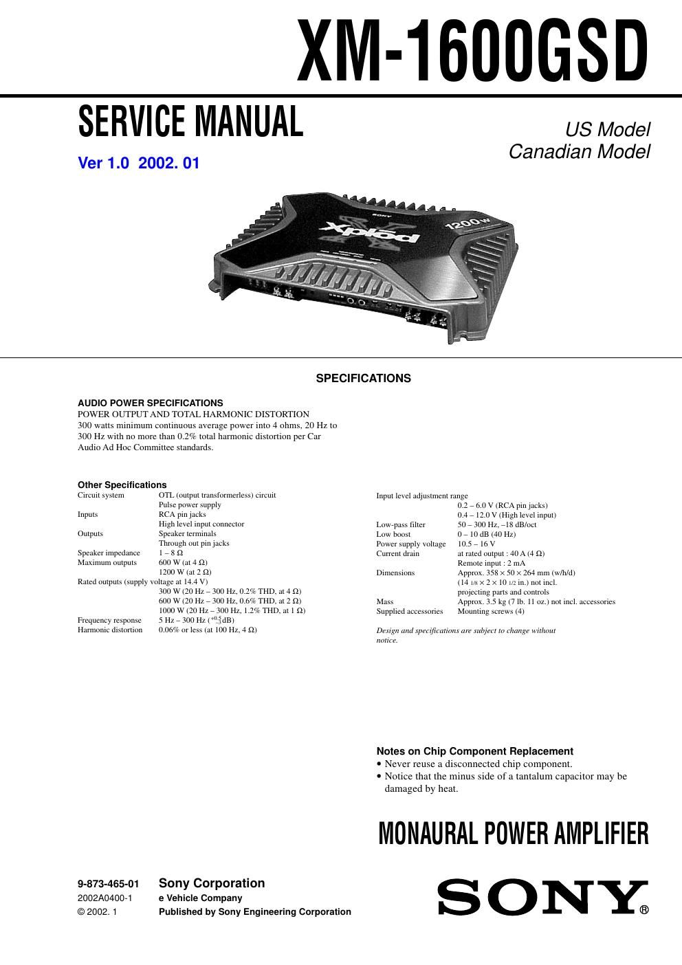 sony xm 1600 gsd service manual