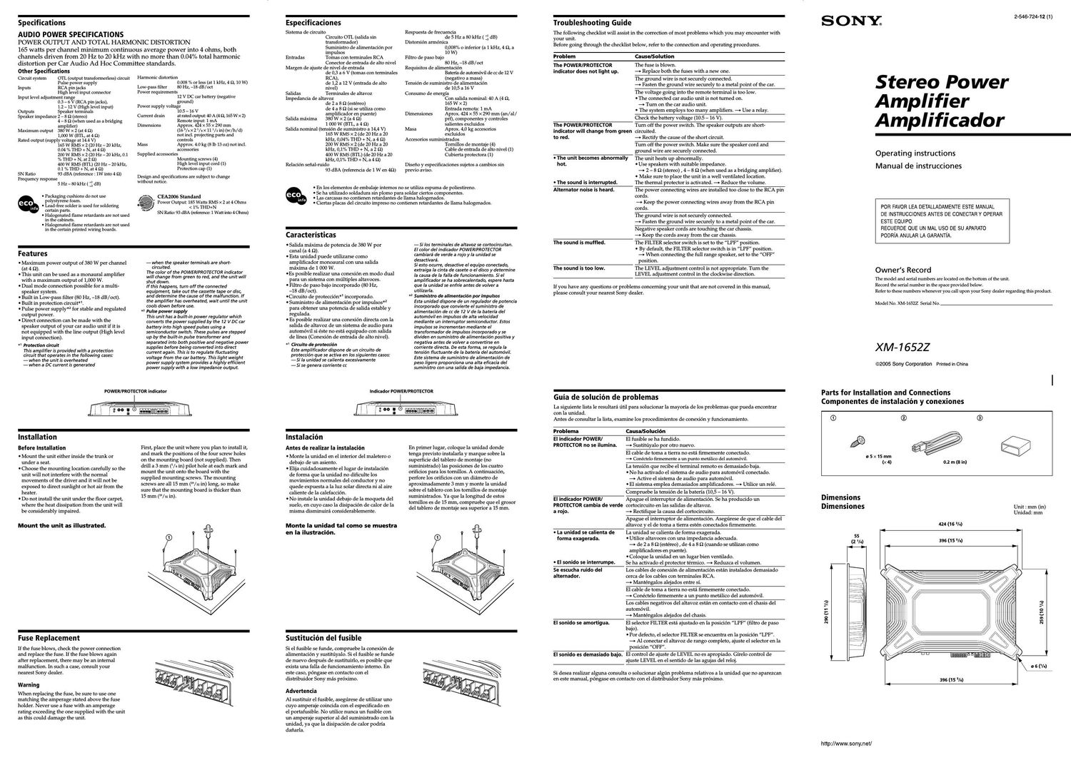 sony xm 1652 z owners manual