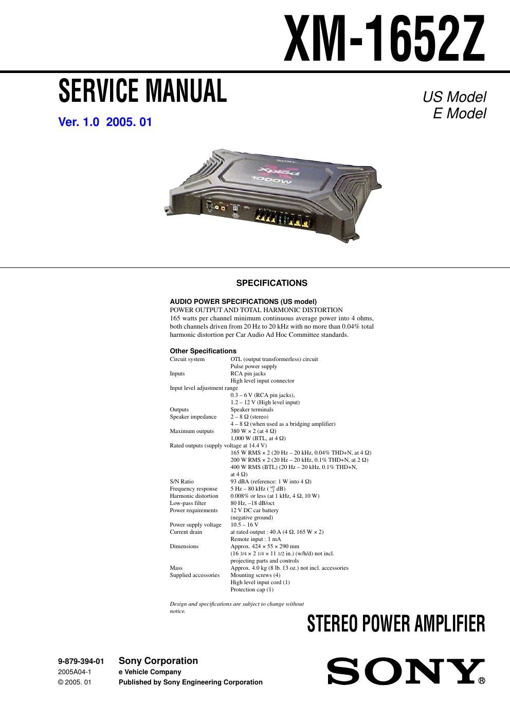 sony xm 1652 z service manual