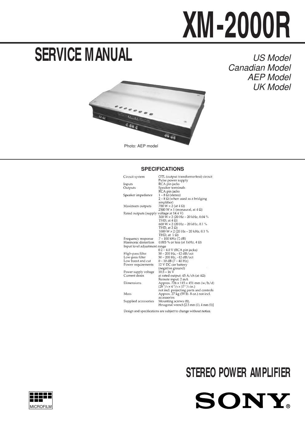 sony xm 2000 r service manual