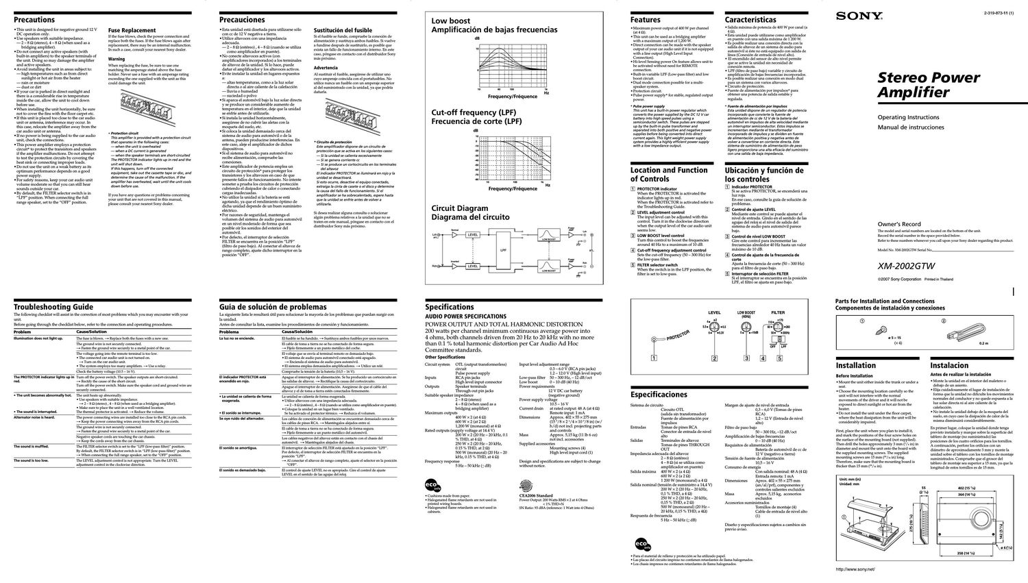 sony xm 2002 gtw owners manual