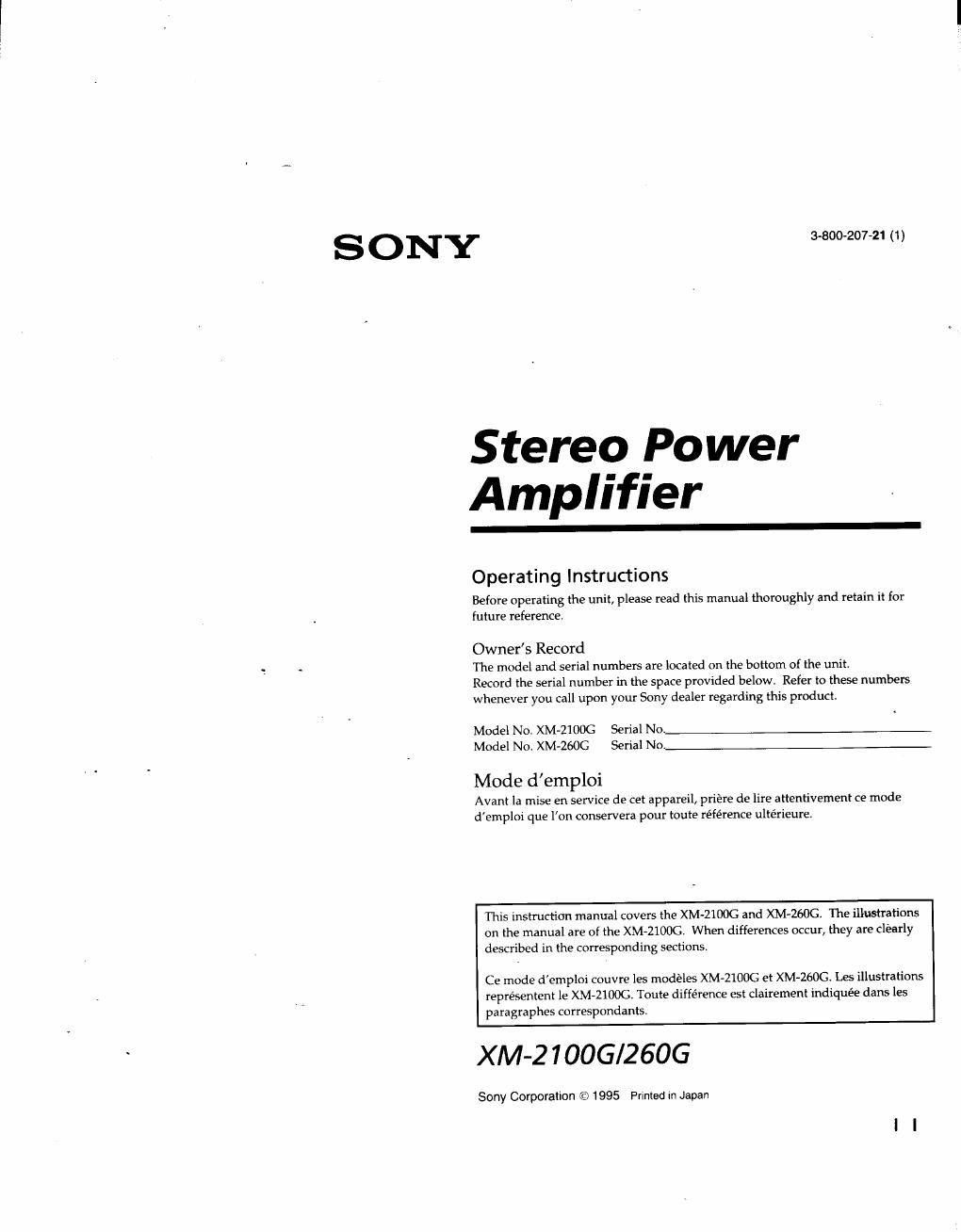 sony xm 2100 g owners manual