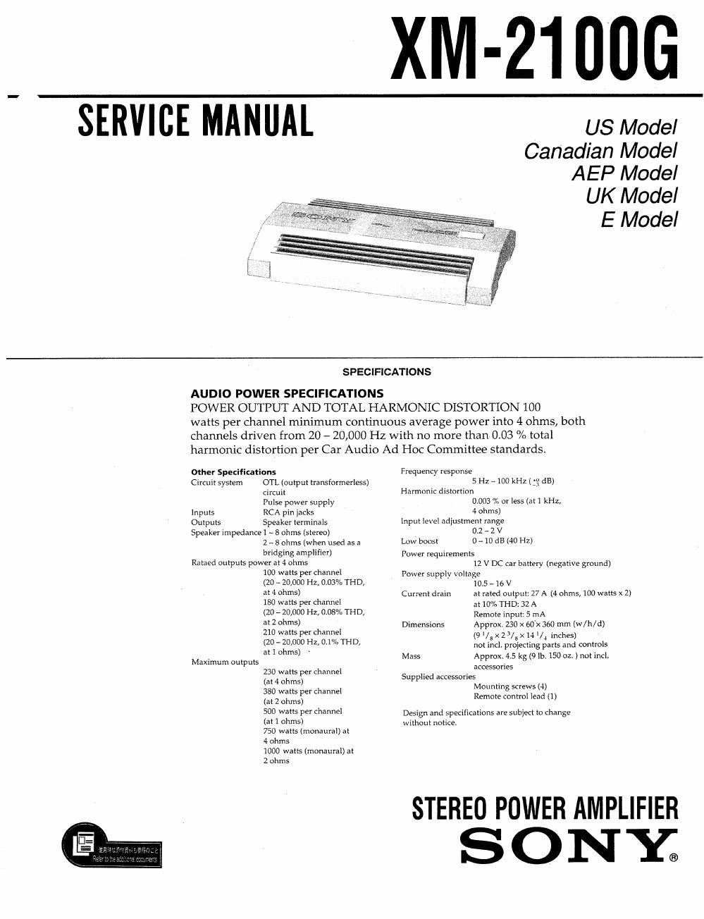 sony xm 2100 g service manual