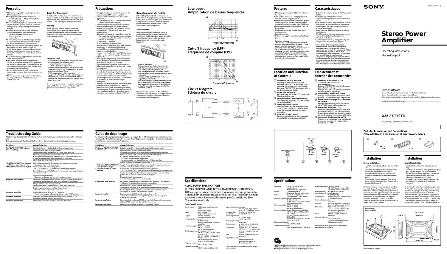 sony xm 2100 gtx owners manual