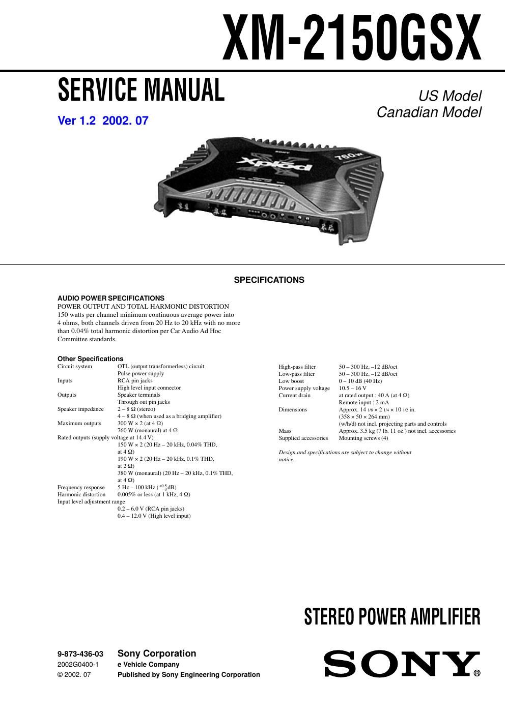sony xm 2150 gsx service manual