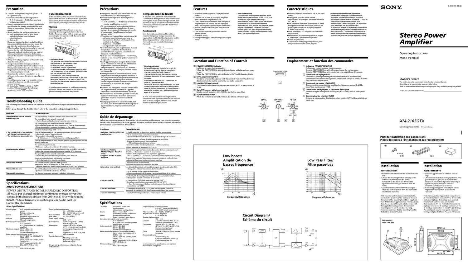 sony xm 2165 gtx owners manual