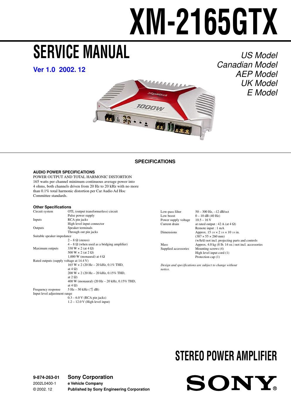 sony xm 2165 gtx service manual