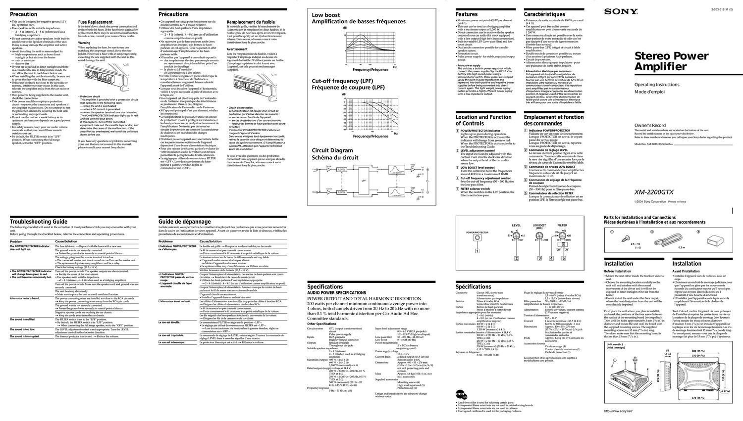 sony xm 2200 gtx owners manual