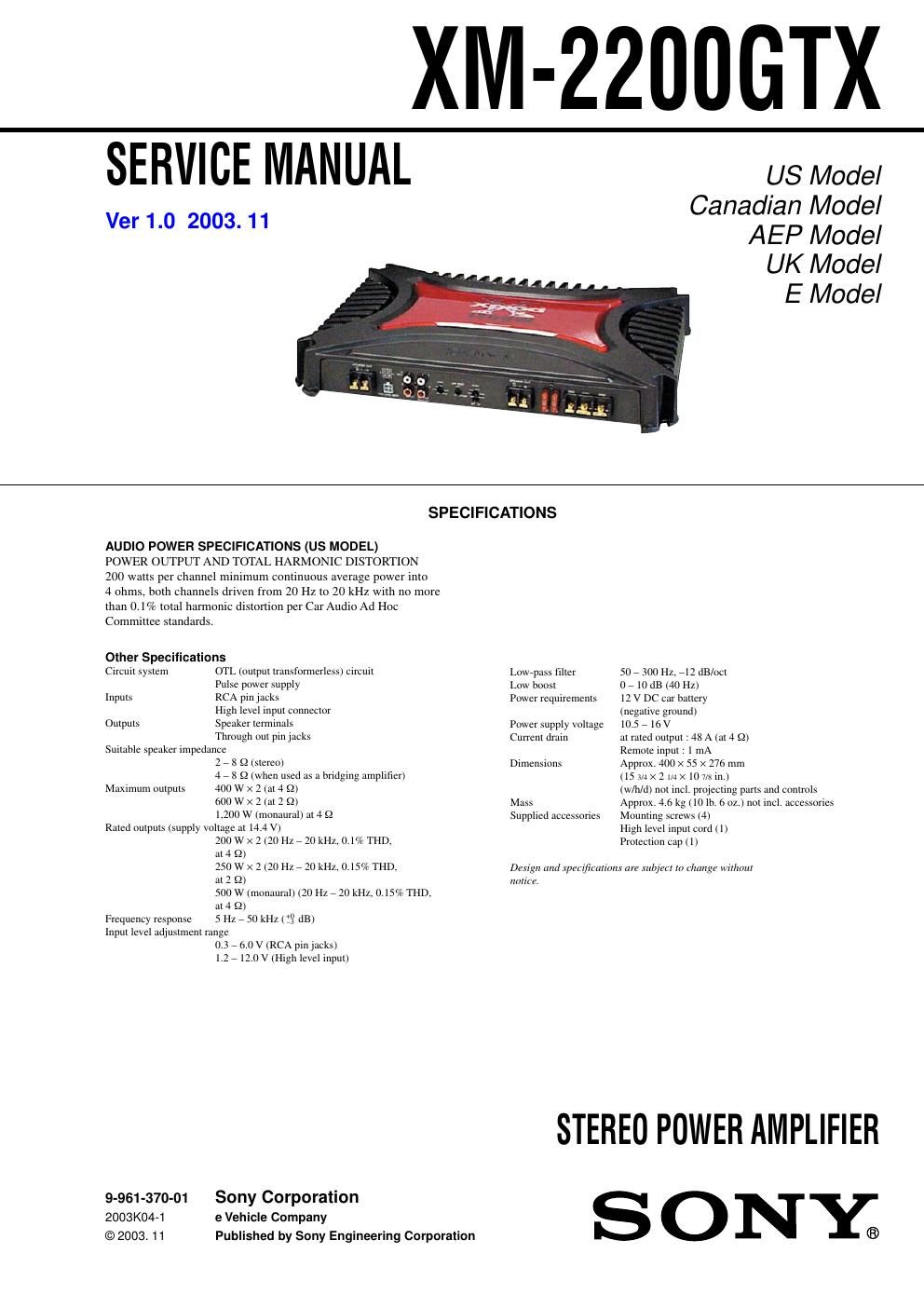 sony xm 2200 gtx service manual