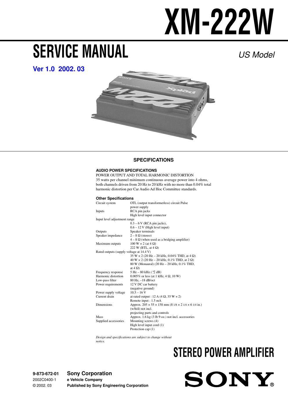 sony xm 222 w service manual