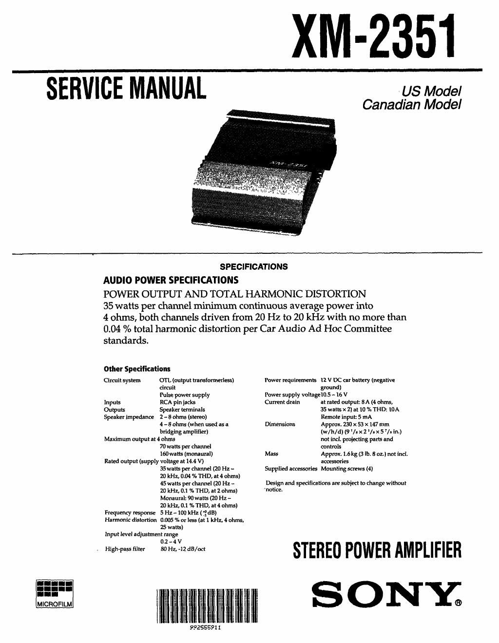sony xm 2351 service manual