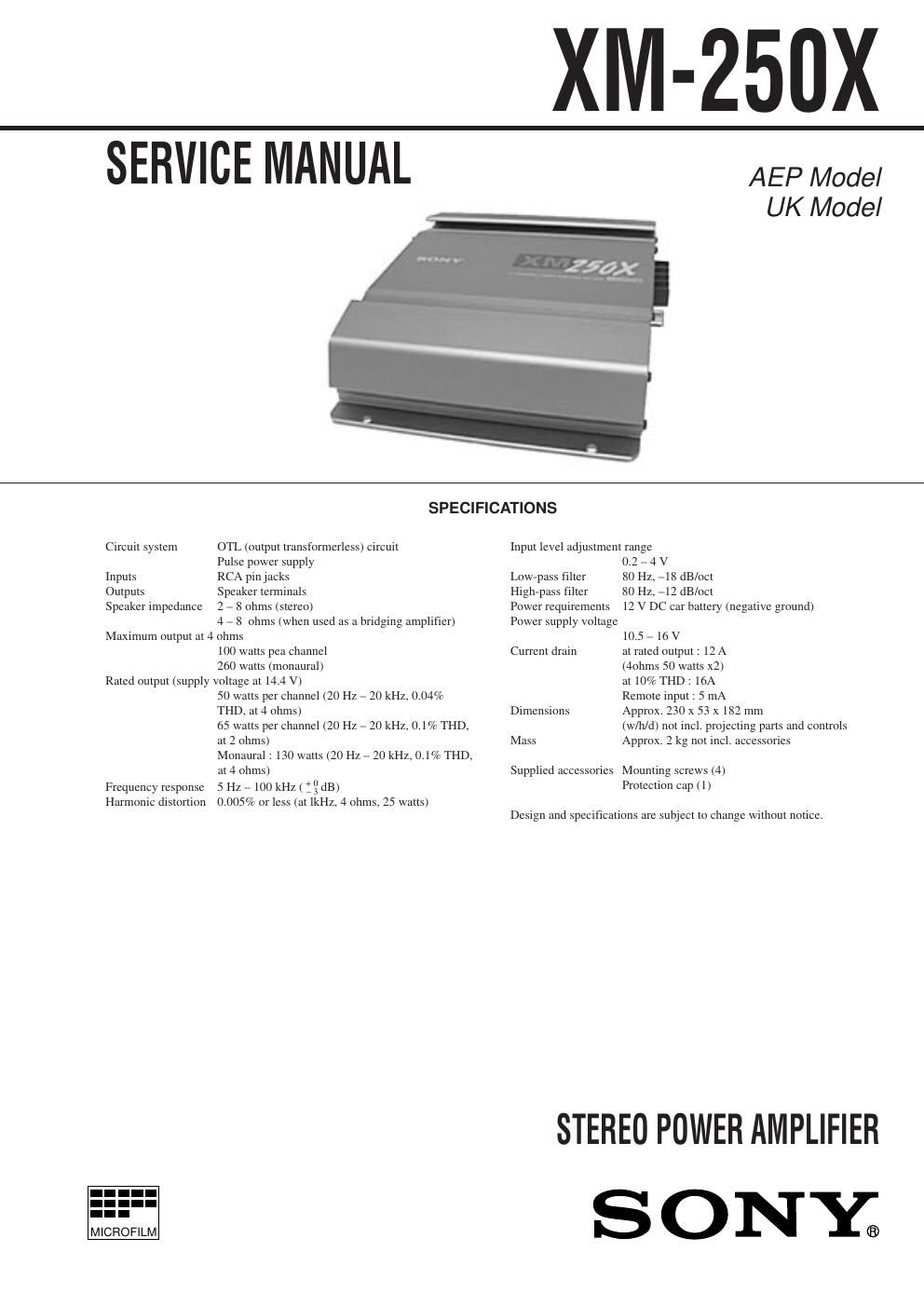 sony xm 250 x service manual