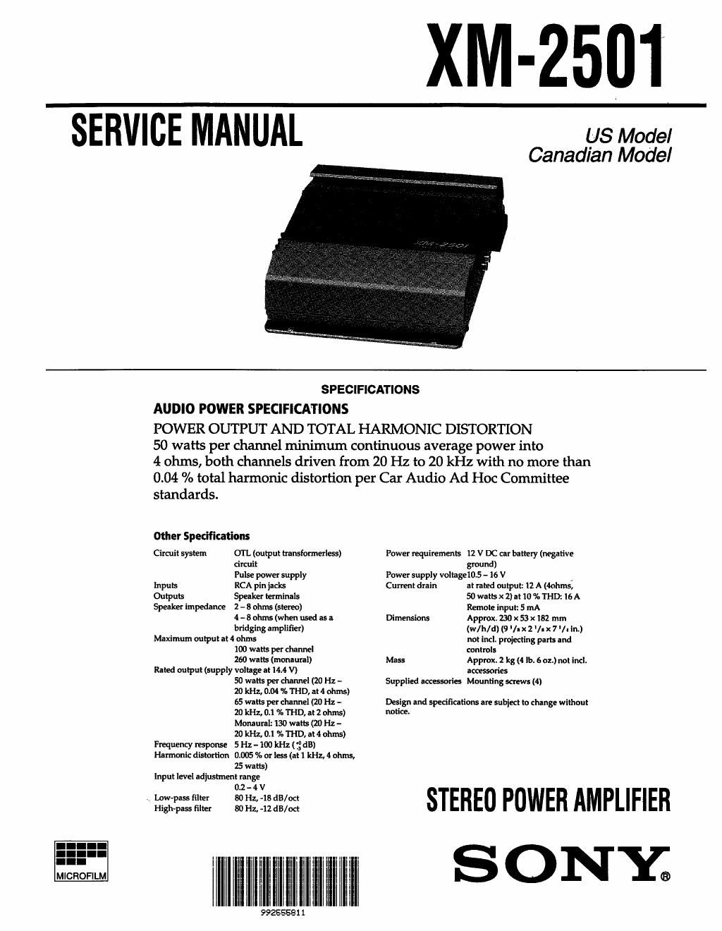 sony xm 2501 service manual