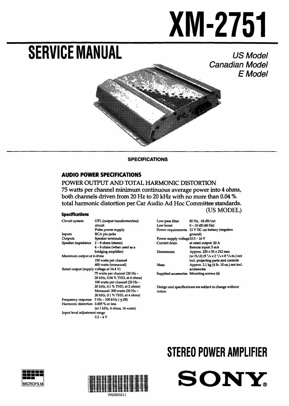 sony xm 2751 service manual