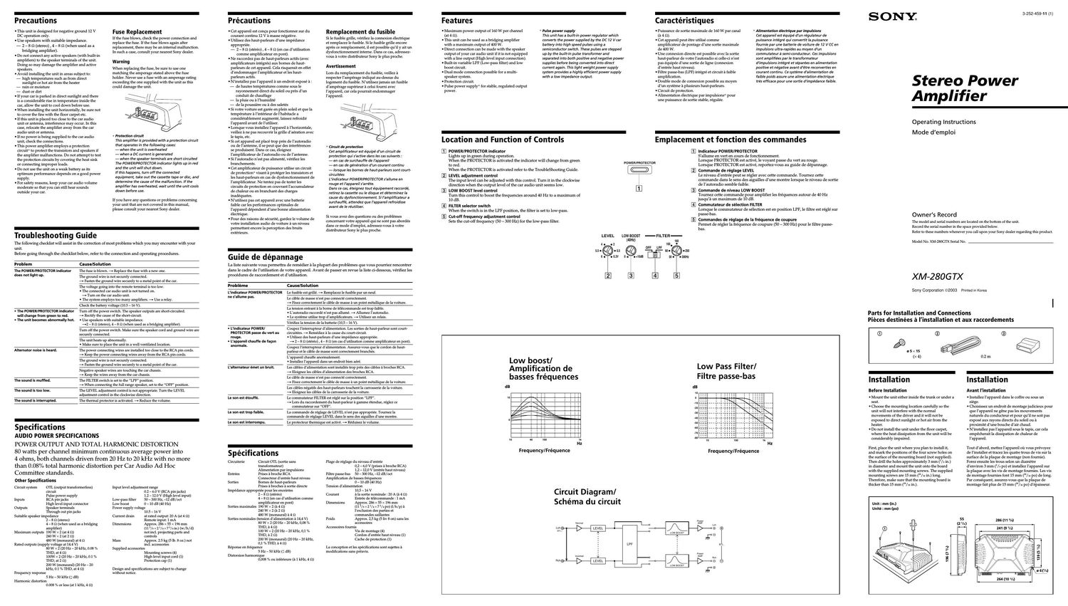 sony xm 280 gtx owners manual