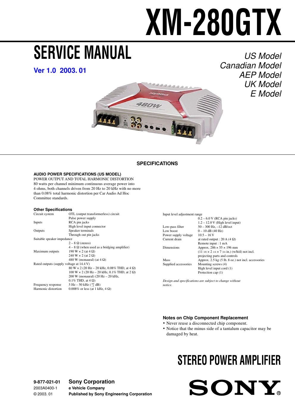 sony xm 280 gtx service manual